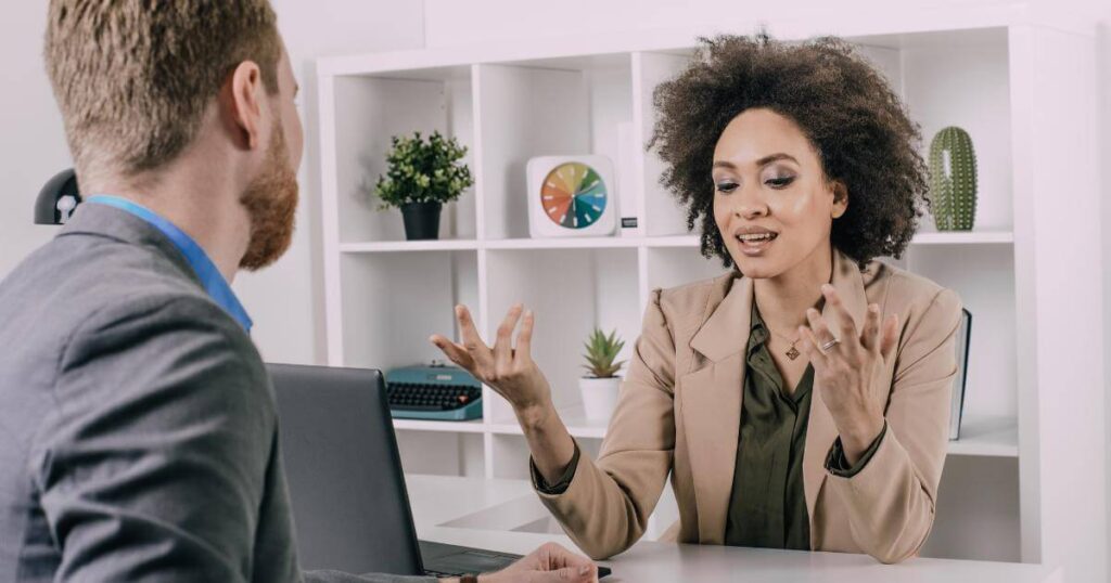 two colleagues having conversation