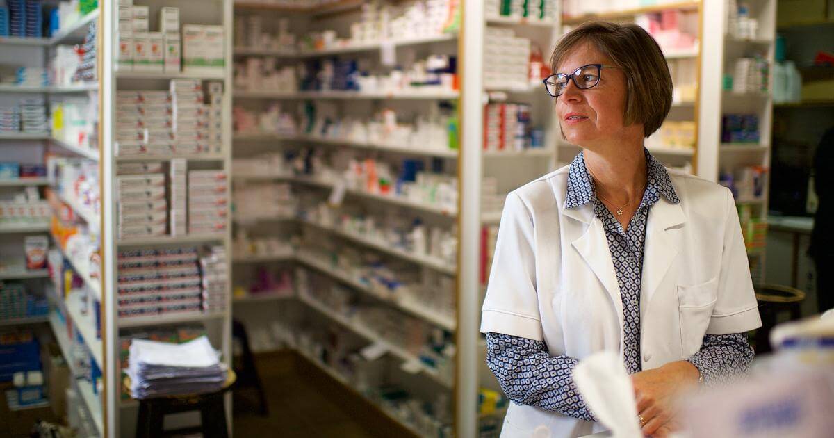 female pharmacist looking off camera