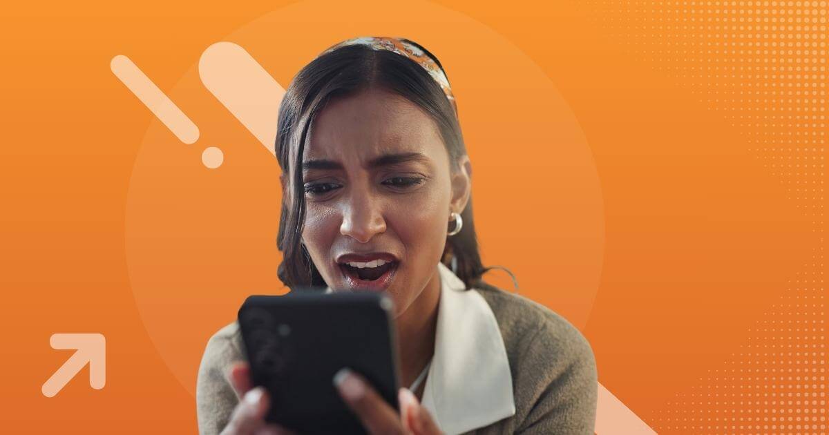 disgusted woman looking at job text scam on phone